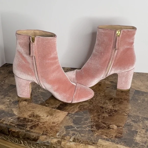 Polly Plume Pink Velvet Block Heel Boots - Picture 6 of 10